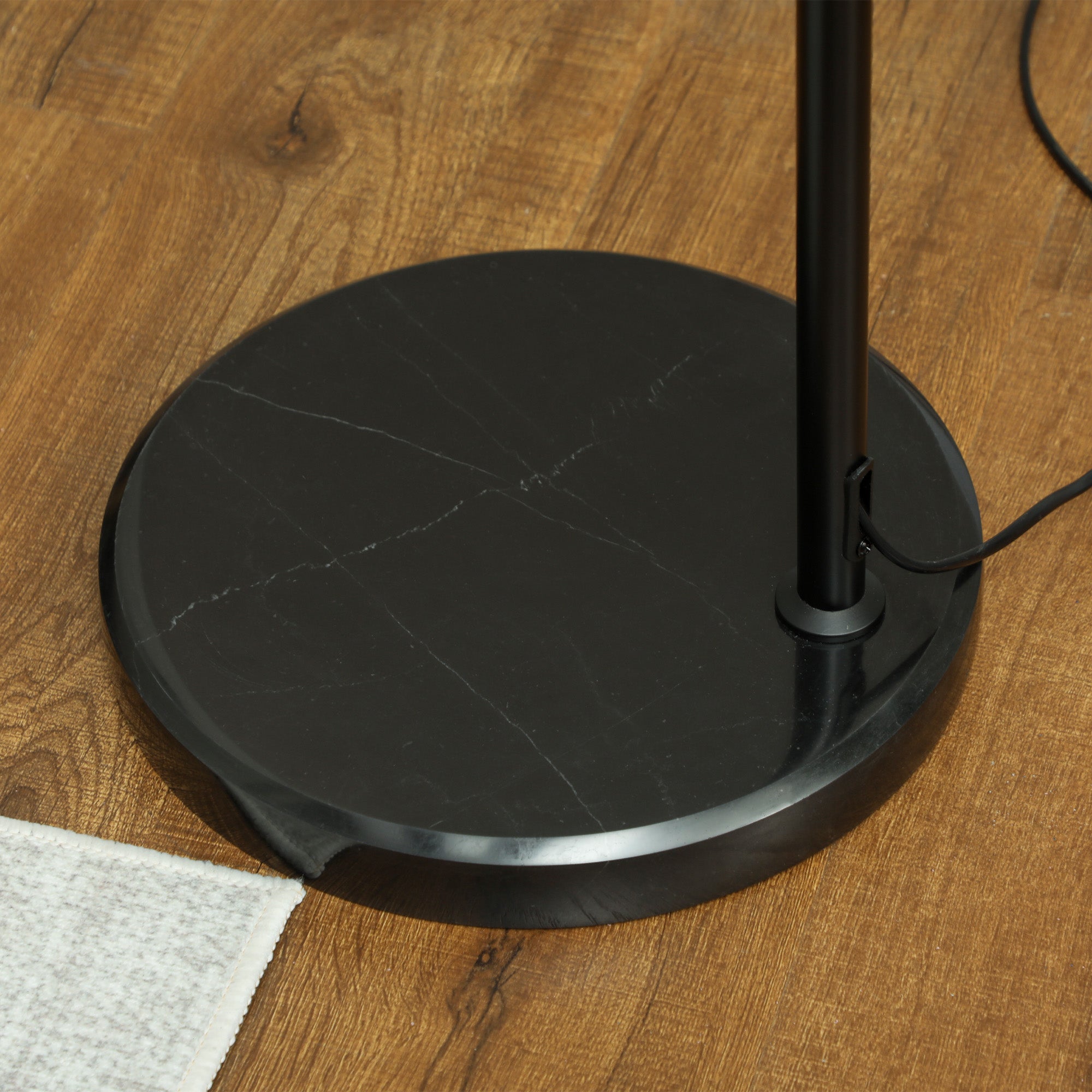 Black marble base of homcom rattan floor lamp with foot switch dual-layer lampshade and hemp rope design