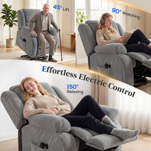 Gray plush recliner armchair lift with adjustable lift, massage, heat, wide seat, and usb port from HOMCOM