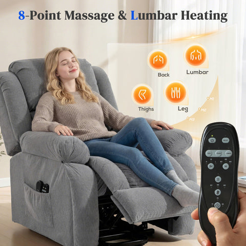 Gray fabric recliner armchair lift chair with massage vibration lumbar heating usb port by HOMCOM
