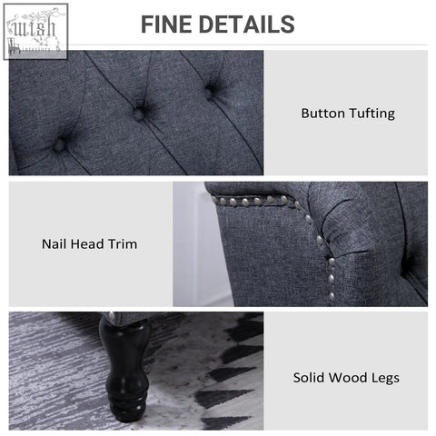 Dark gray upholstered homcom recliner armchair with button tufting nail head trim and wood legs for living room use