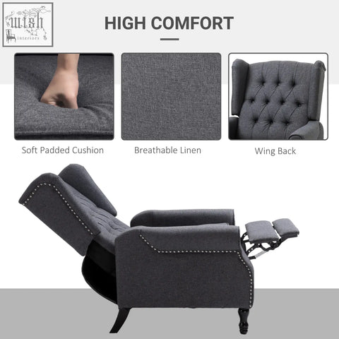 Dark grey homcom recliner armchair with tufted wingback design and decorative nailhead trim for living room use