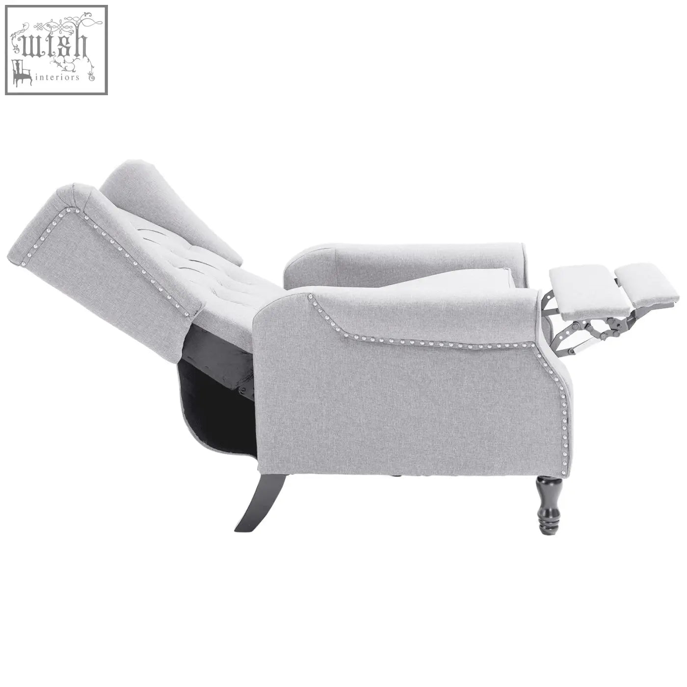 Homcom recliner armchair in light grey with tufted back silver nailhead trim and footrest for living room use