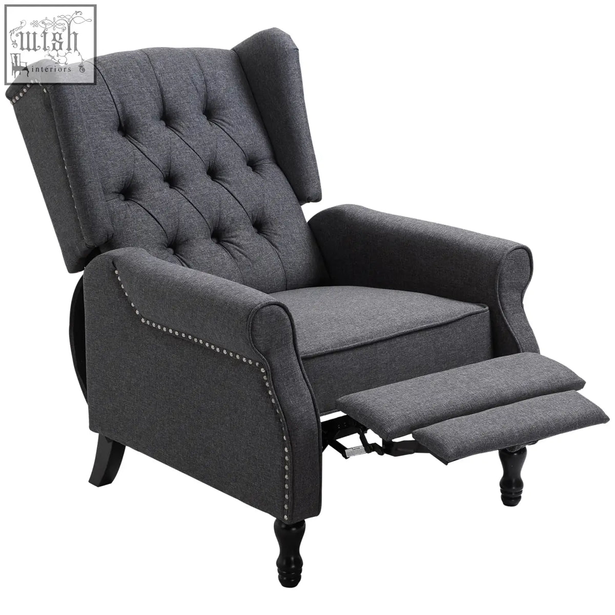 Dark gray homcom recliner armchair with button tufted back nailhead trim wooden legs for living room use