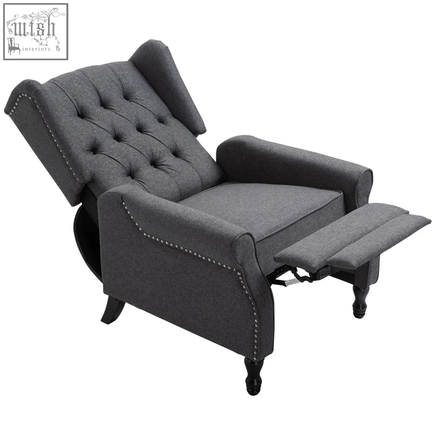 Dark gray tufted homcom recliner armchair with nailhead trim wooden legs perfect for living room comfort