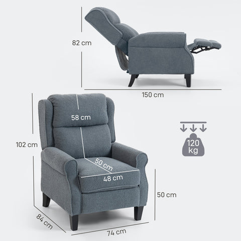 Homcom recliner armchair in grey soft teddy fleece with textured fabric and black legs for ultimate comfort