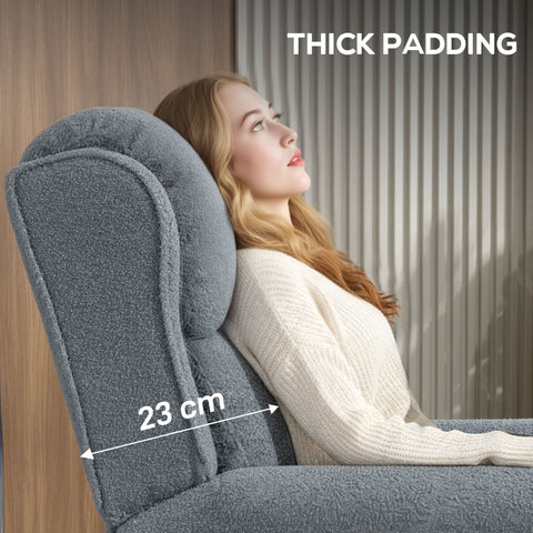 Gray plush backrest with thick padding 23 cm wide in homcom recliner armchair made of soft teddy fleece