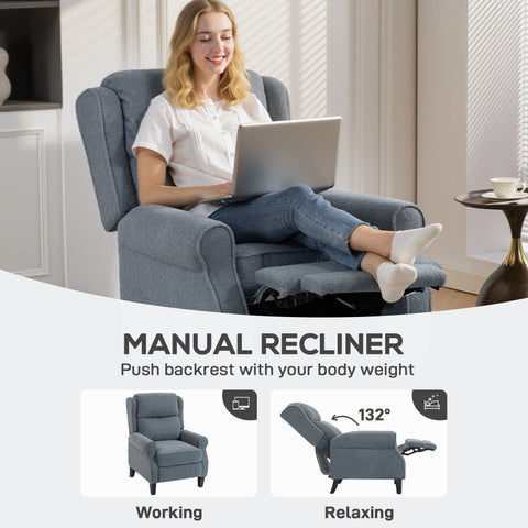 Blue homcom recliner armchair with soft teddy fleece upholstery and 132-degree manual recline for cozy comfort