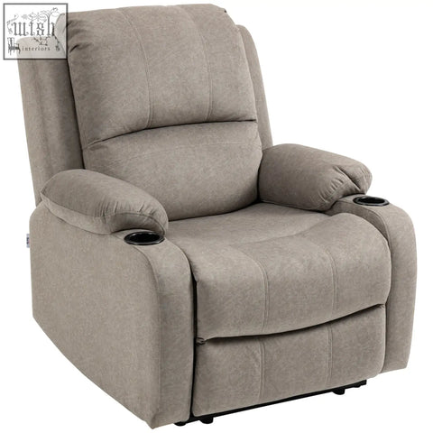 Beige homcom recliner chair with plush microfiber upholstery built-in cup holders and adjustable leg rest for living room