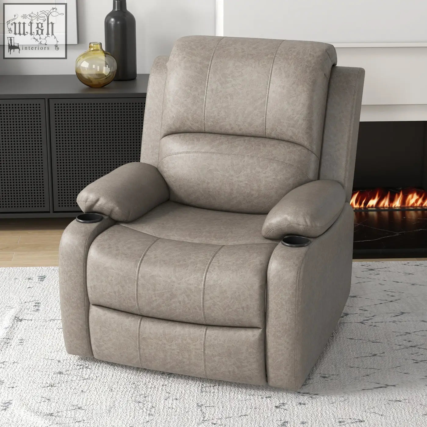 Beige homcom recliner chair with tufted faux leather upholstery and built-in cup holders for home living room
