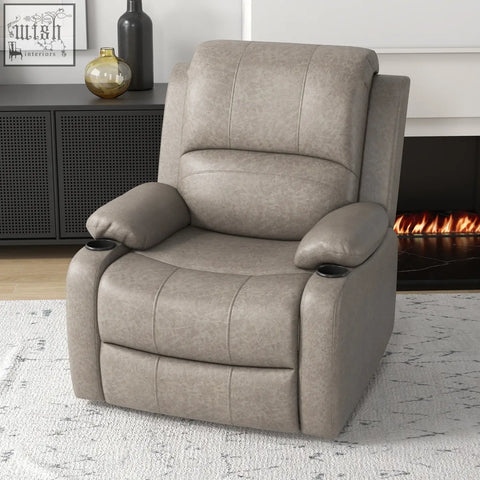 Beige homcom recliner chair with tufted faux leather upholstery and built-in cup holders for home living room