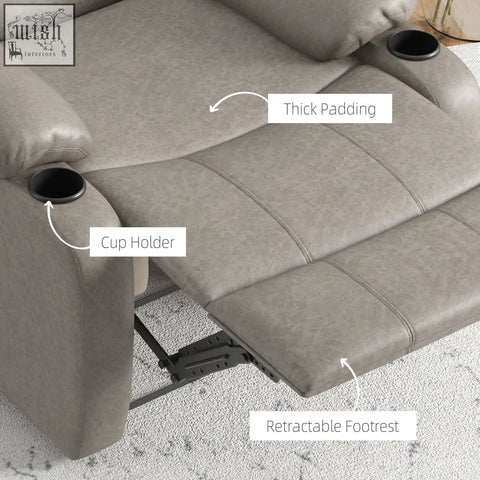 Gray homcom recliner chair with thick padding microfiber cup holders and adjustable footrest for living room use