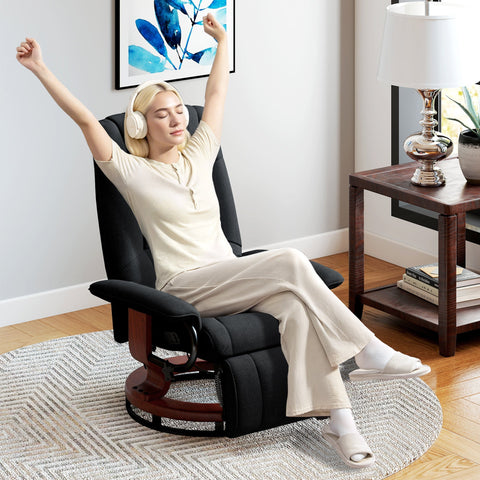 Black homcom reclining swivel chair with breathable linen-look upholstery wooden base armrests and manual footrest