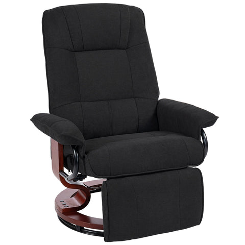 Black homcom reclining swivel chair with breathable linen-look upholstery wooden base and manual footrest