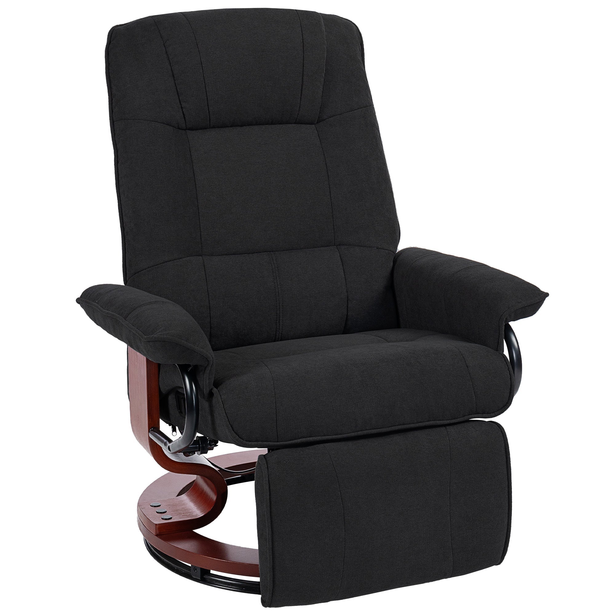 Black homcom reclining swivel chair with manual footrest breathable linen-look upholstery wooden base and metal frame