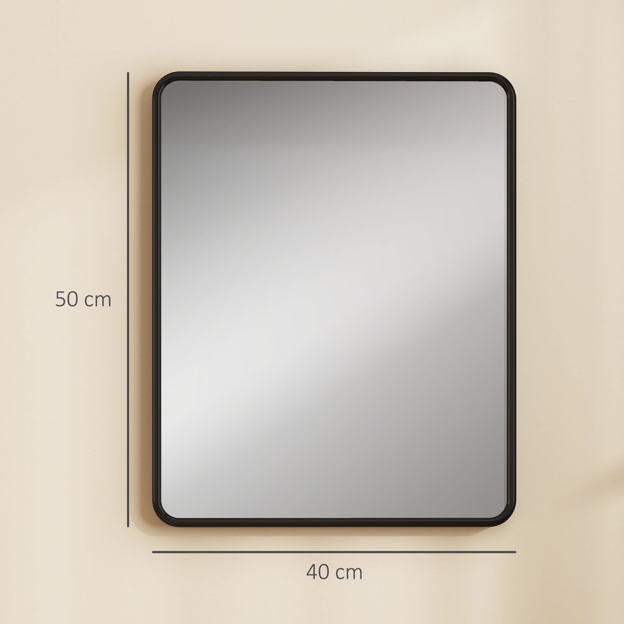 A sleek homcom wall mirror with hd glass black metal frame and backboard ensure measures 50 cm by 40 cm