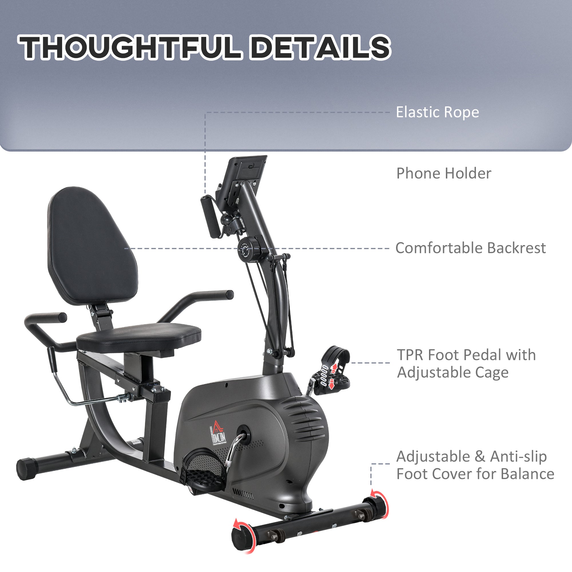 Black homcom recumbent exercise bike with adjustable backrest lcd monitor and tpr foot pedals for indoor cardio workout