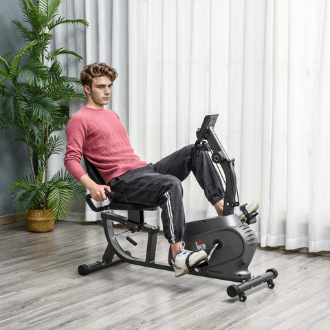 Black homcom recumbent exercise bike with adjustable seat lcd monitor and elastic rope for indoor cardio workout