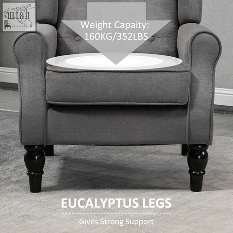 Dark grey homcom accent chair with tufted back and wooden frame legs for living room or bedroom seating