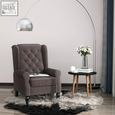 Dark gray retro accent chair with frame button tufted design and black wooden legs for living room or bedroom