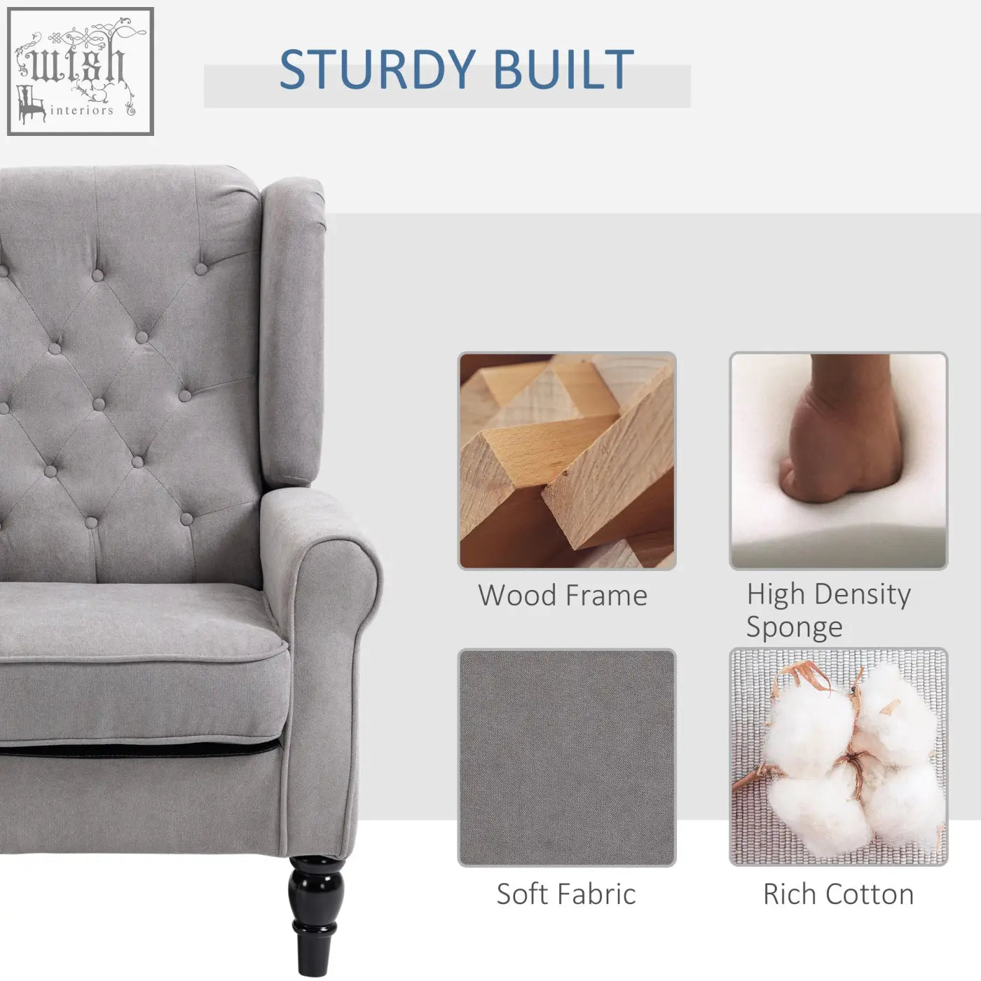 Gray homcom retro accent chair with button tufted design wood frame and soft fabric upholstery for living room