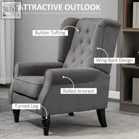 Homcom retro accent chair with dark grey button tufted upholstery and wooden legs at floor height for living room