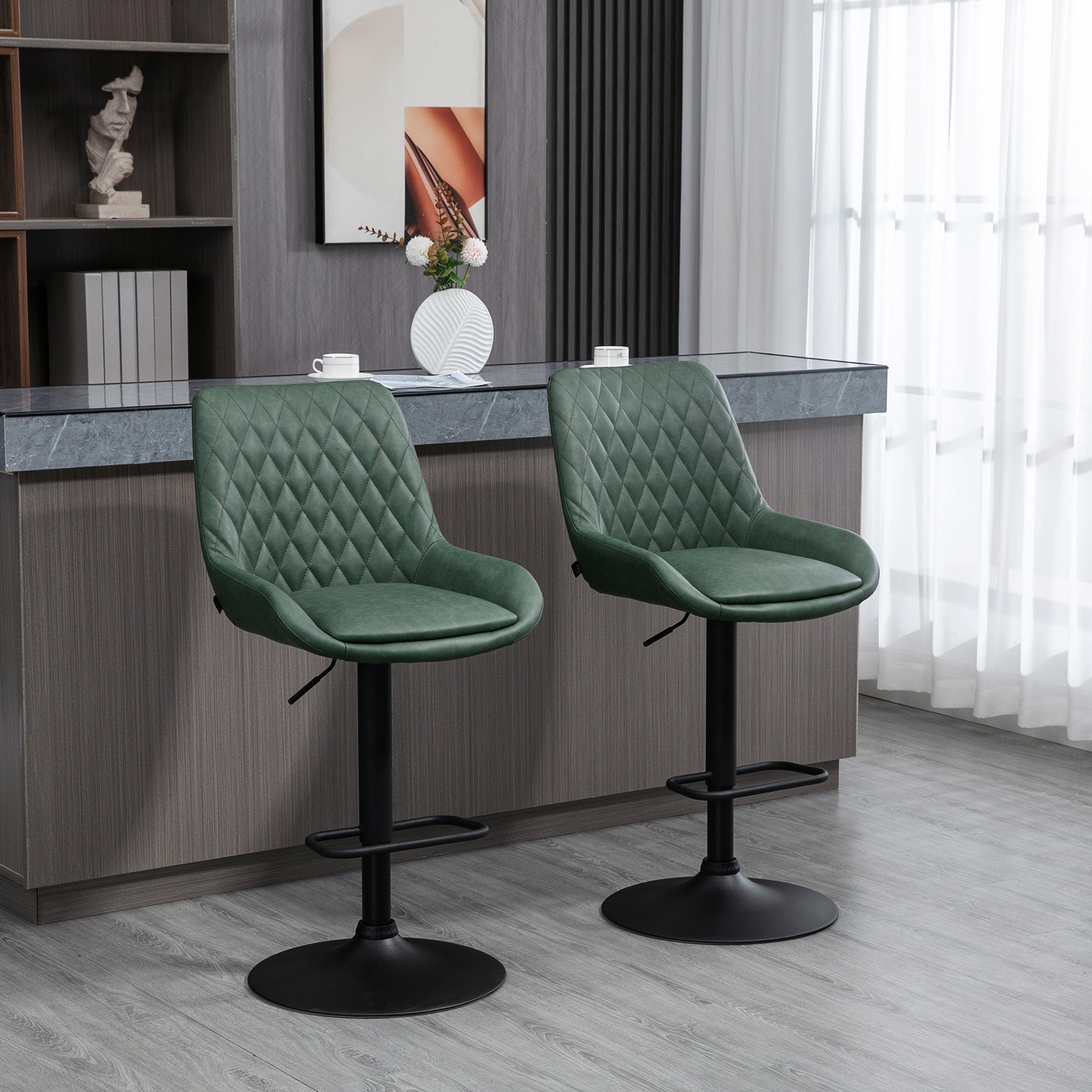 Homcom retro bar stools set of 2 with green faux leather upholstery and black metal bases perfect for kitchen use