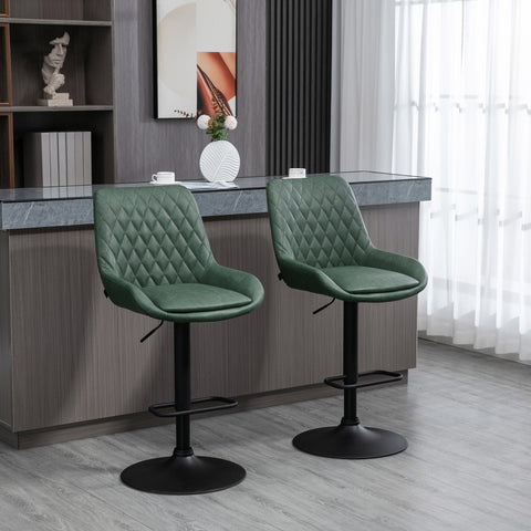 Homcom retro bar stools set of 2 with green faux leather upholstery and black metal bases perfect for kitchen use