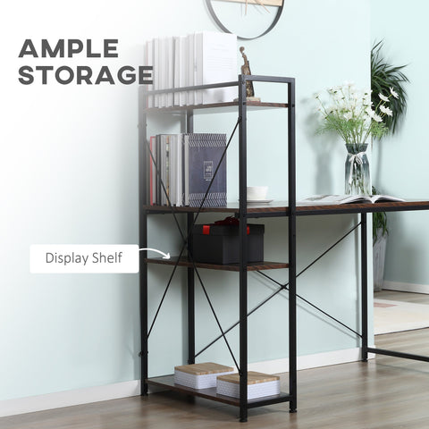 Black metal and wood 4-tier bookshelf with diagonal support beams for home office writing desk storage shelves
