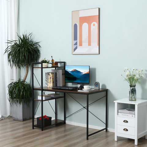 Black metal and wood writing desk with reversible 4-tier bookshelf in rustic brown black for home office setup