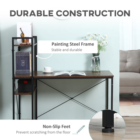 Black and wood homcom reversible writing desk with steel frame and 4-tier bookshelf for home office use