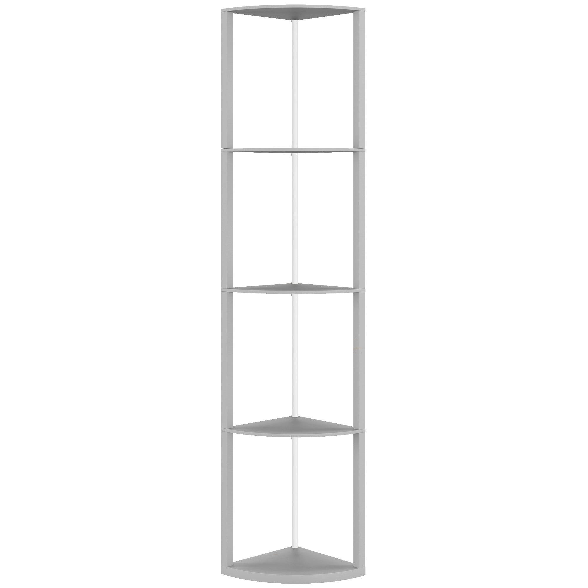 Gray corner floor lamp with four triangular shelves led rgb dimmable remote control ideal for living room use