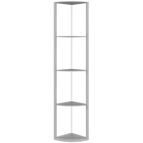 Gray corner floor lamp with four triangular shelves led rgb dimmable remote control ideal for living room use