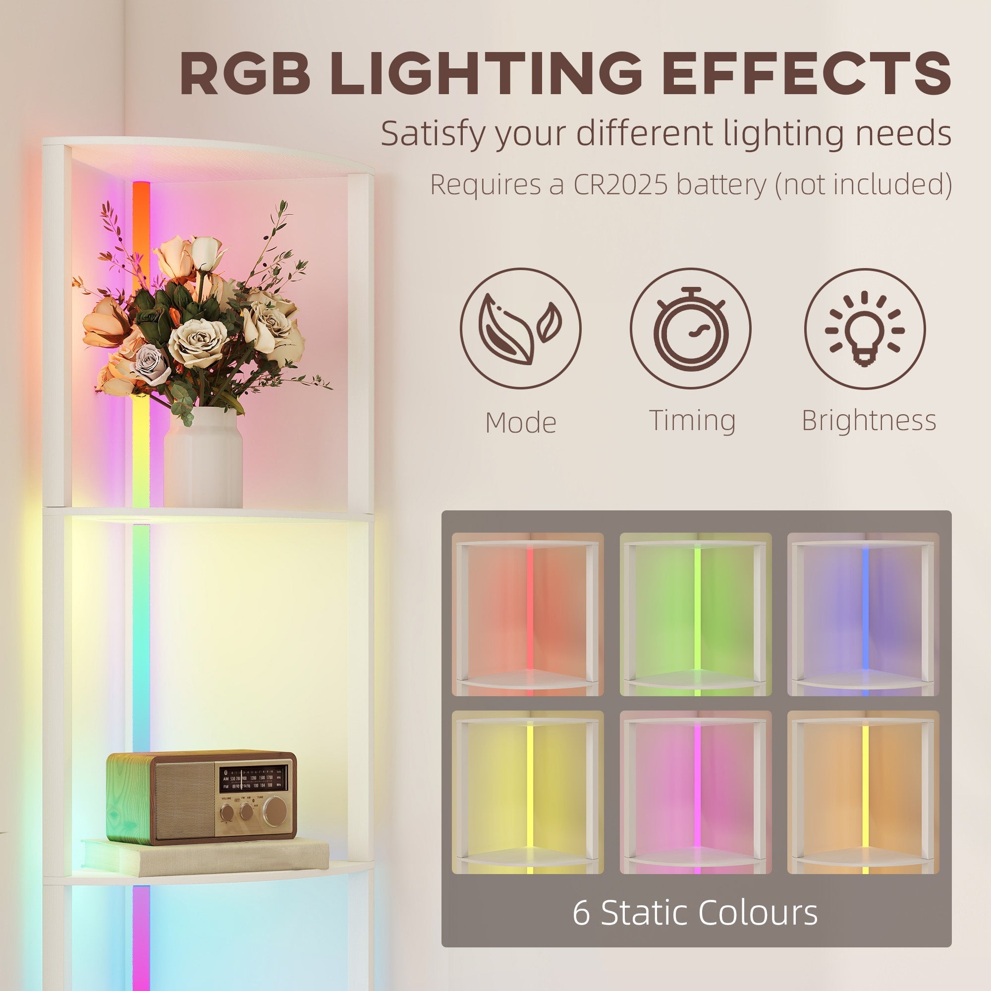 Homcom rgb led floor lamp with shelves features vibrant rgb led strip light remote control and max load for living room use