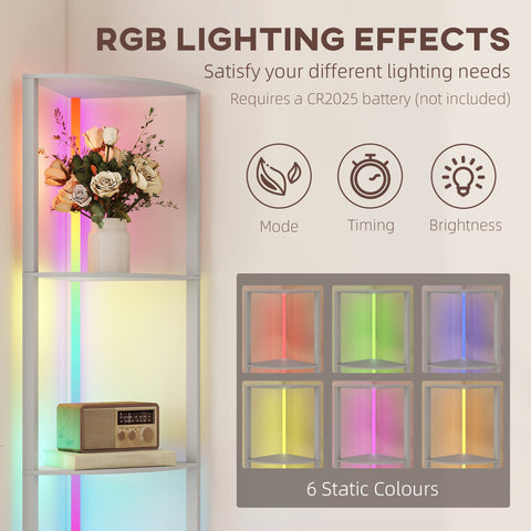 Homcom rgb led floor lamp with shelves in grey features remote control and vibrant lighting for living room corner display