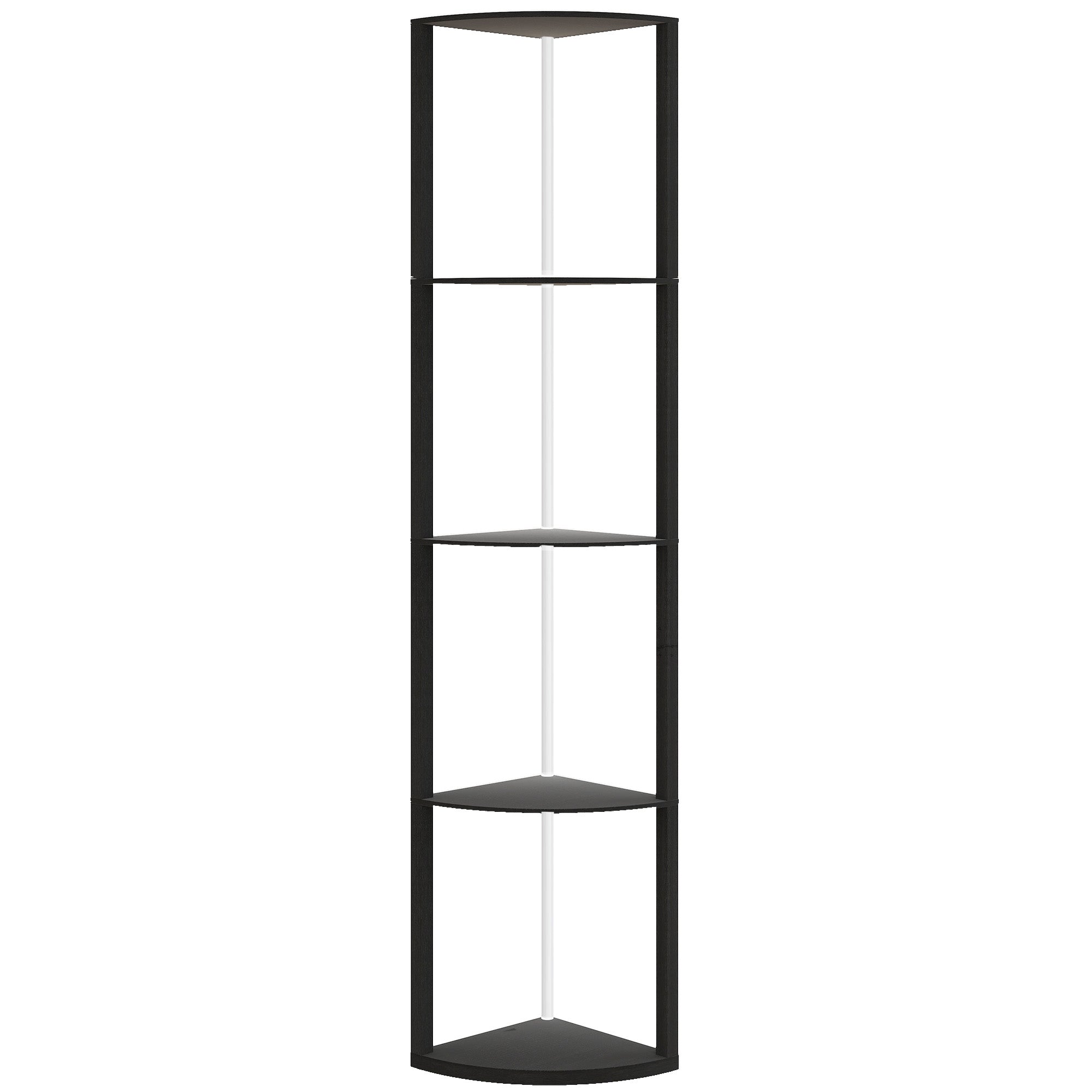 Black corner display shelf with four triangular shelves and white support in homcom rgb led floor lamp with remote control for living room