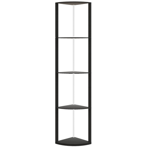 Black corner display shelf with four triangular shelves and white support in homcom rgb led floor lamp with remote control for living room