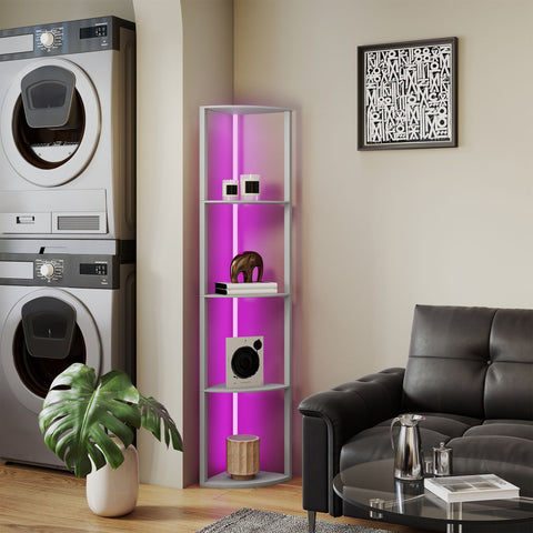 Silver floor lamp corner shelf with purple led lighting remote control and maximum load for living room use