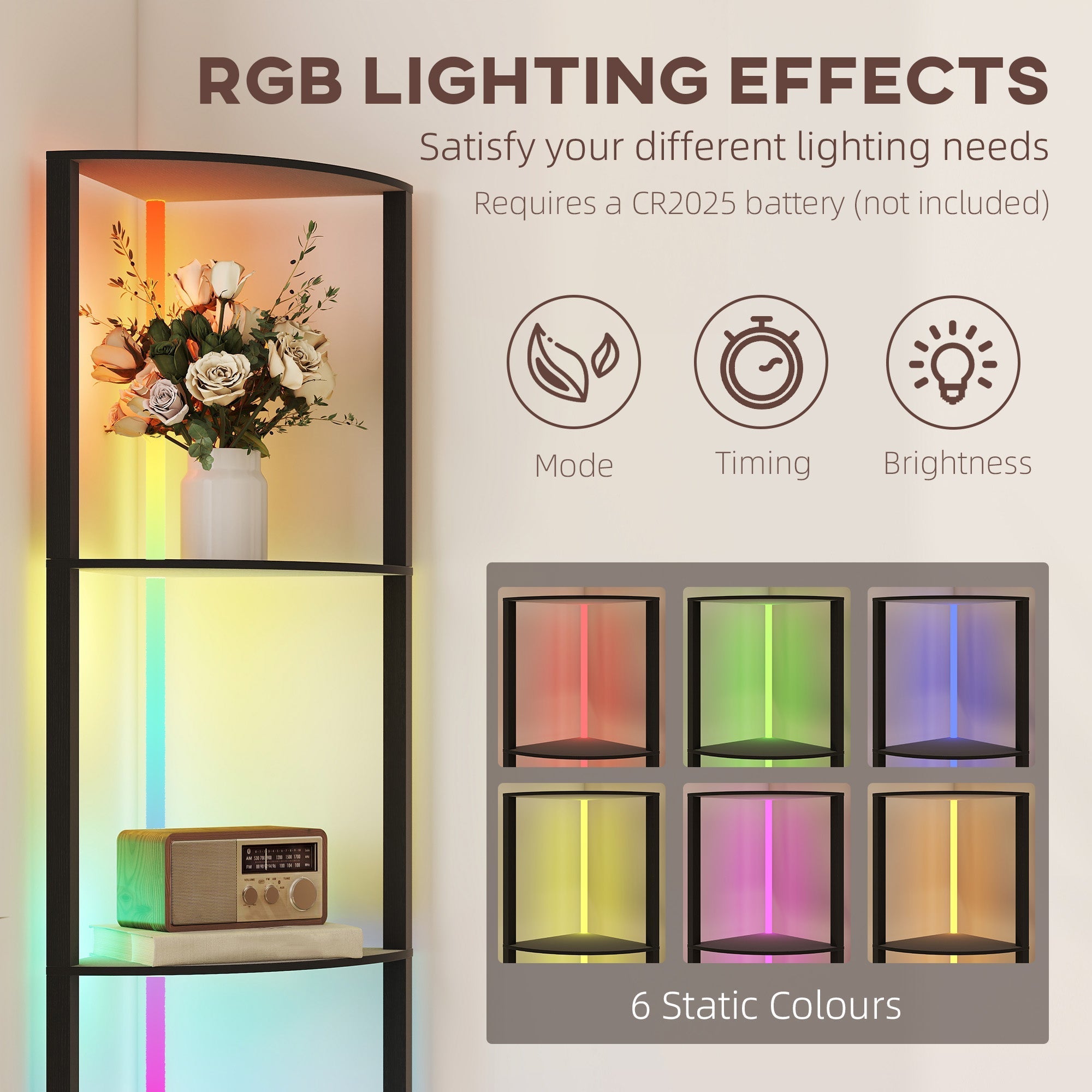 Black homcom rgb led floor lamp with shelves features remote control dimmable lighting and a sturdy max load design