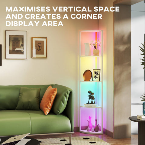 Modern white homcom rgb led floor lamp with shelves features remote control and sturdy design for max load use