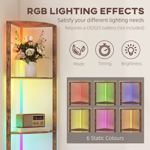 Wooden rustic brown homcom rgb led floor lamp with shelves and remote control for colorful living room corner lighting