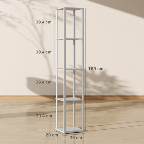 White metal floor lamp with rgb led lights and four shelves features remote control for adjustable brightness and speed