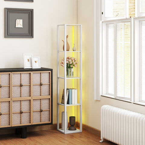 White metal corner shelf floor lamp with rgb led yellow backlighting and remote control for living room decor