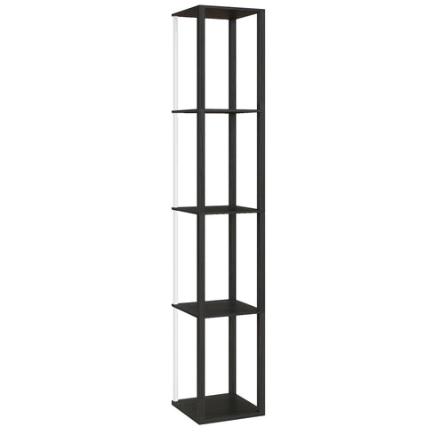 Black and white modern corner shelf paired with homcom rgb led floor lamp with remote control and adjustable brightness