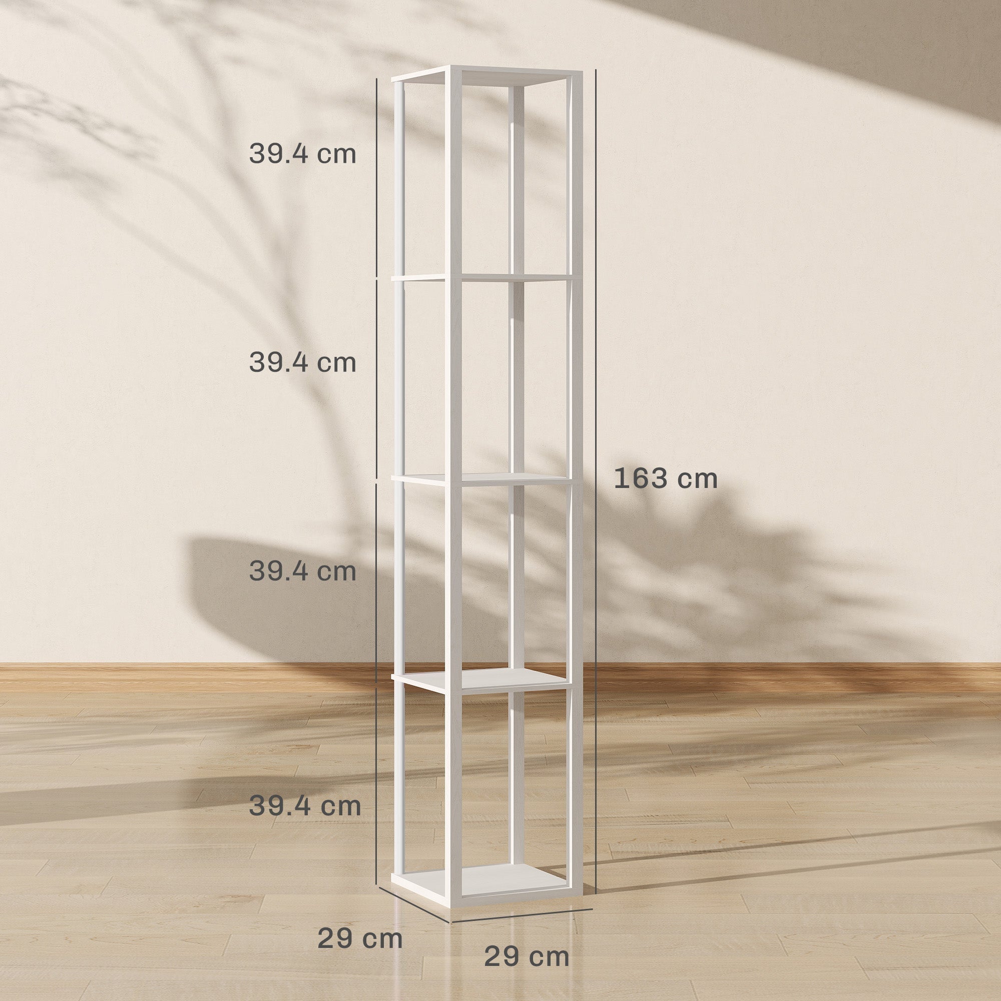 White metal floor lamp with rgb led, four shelves, remote control, dimmable for living room and bedroom use