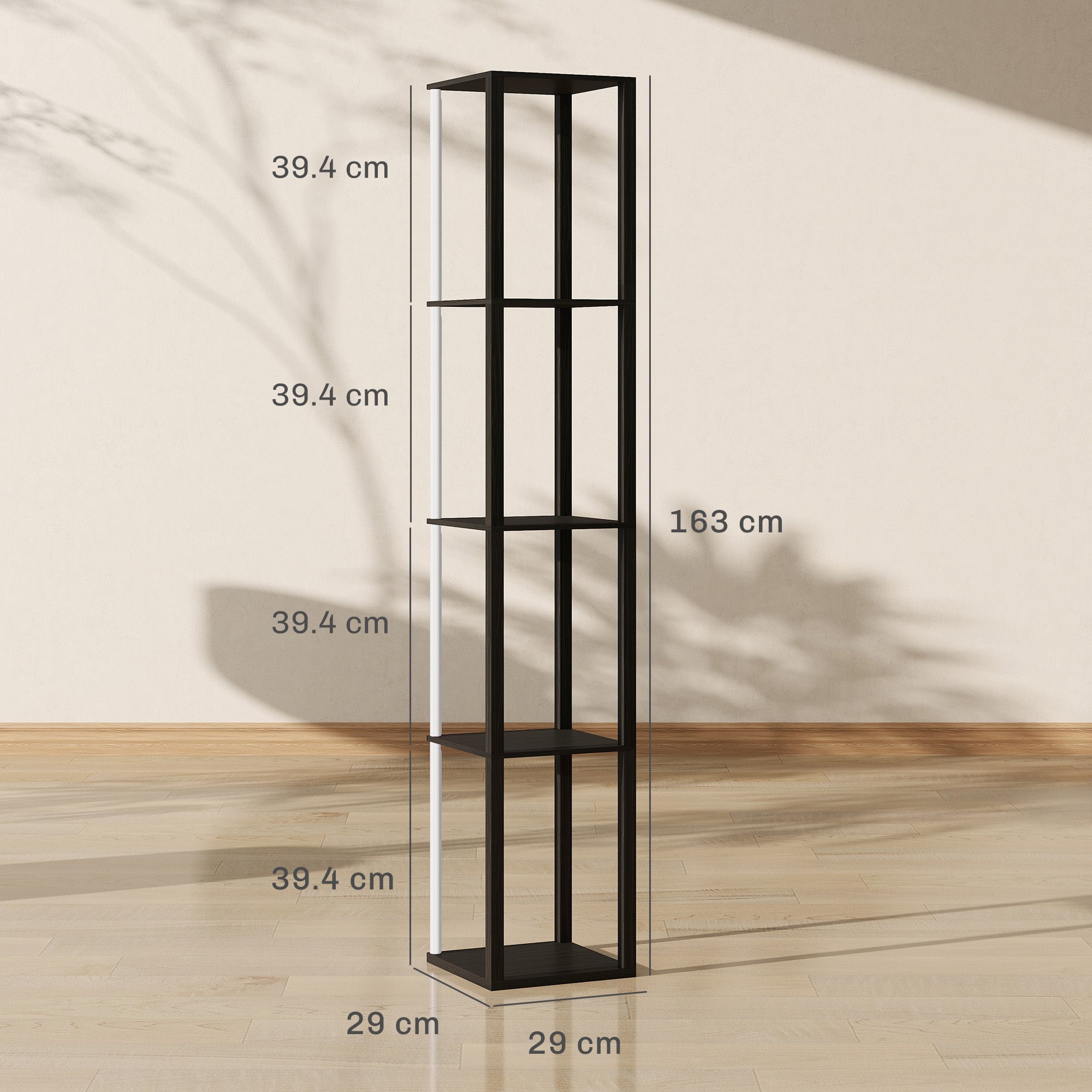 Black metal floor lamp with four shelves rgb led dimmable with remote control for living room and office use