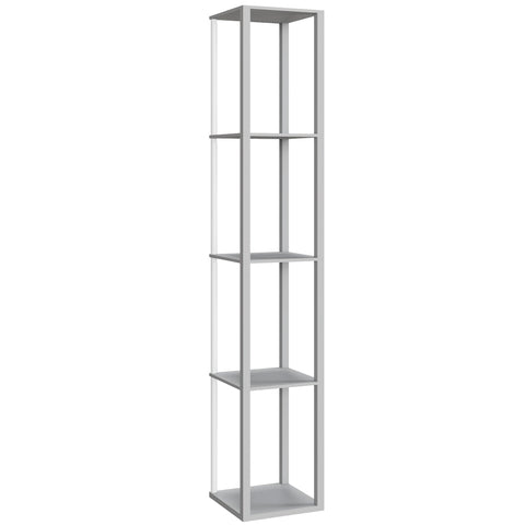 Modern gray metal bookshelf with four shelves featured with a homcom rgb led floor lamp with remote control