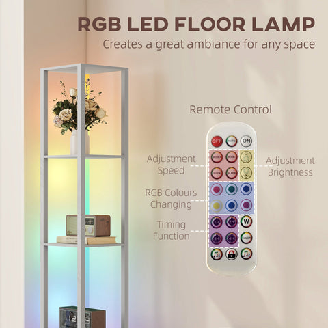 Modern white metal rgb led floor lamp with shelves and remote control for adjustable brightness in living spaces