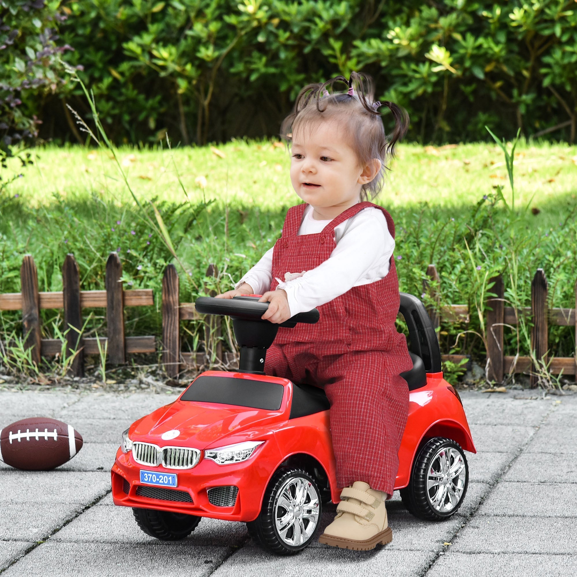 Red homcom ride on car slider with steering wheel high backrest under-seat storage for toddlers