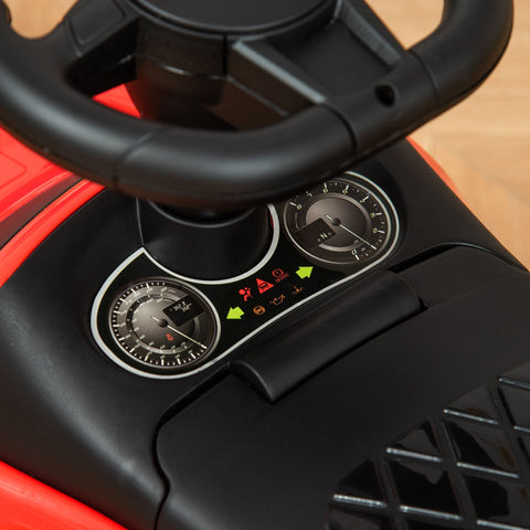 Red homcom ride on car baby walker with black plastic steering wheel red accents and under-seat storage