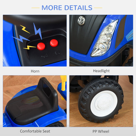Blue homcom ride on tractor toddler walker with steering wheel cargo box and white-rimmed pp wheels for 1-3 years old